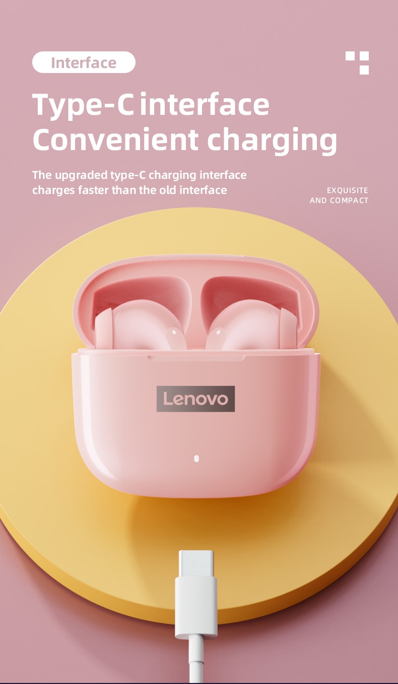 Lenovo LP40 Pro Auriculares Inalámbricos con Cancelación de Ruido, Audífonos TWS con Bluetooth 5.1, Cascos Deportivos con Control Táctil, Dispositivo con Batería de 250mAh, Originales, Novedad de 2022