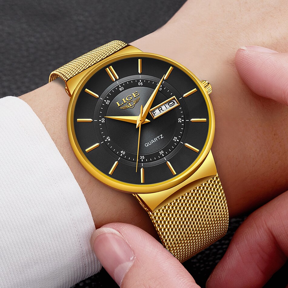 Relojes de hombre de lujo 2023, reloj de fecha ultradelgado impermeable, correa de acero para hombre, reloj de cuarzo informal, reloj de pulsera deportivo para hombre