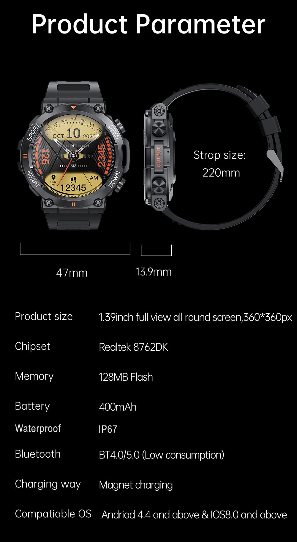 Reloj inteligente deportivo para hombre, pulsera con llamadas, Bluetooth, HD, 1,39 pulgadas, Monitor cardíaco, 400mAh, para XIAOMI, Android e IOS, MD56