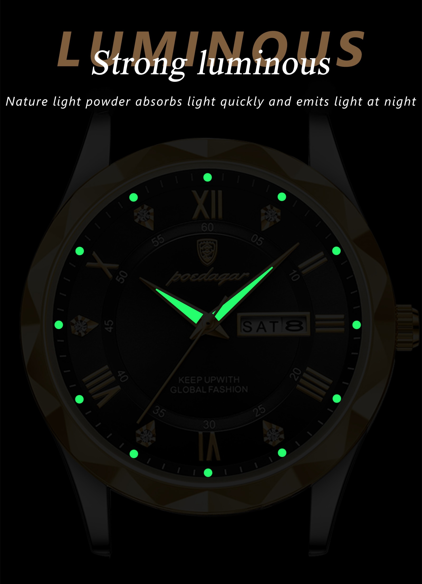 POEDAGAR-reloj de pulsera de lujo para hombre, cronógrafo de cuarzo, de cuero, luminoso, resistente al agua, con fecha y semana