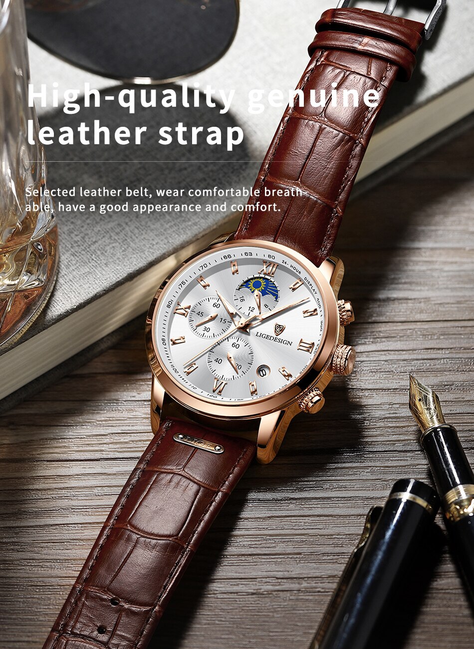 Reloj de pulsera de cuarzo deportivo para hombre, cronógrafo militar, de cuero, resistente al agua, de lujo, informal