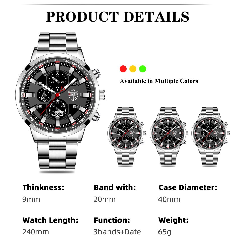 Relojes deportivos para hombre de moda, reloj de cuarzo de acero inoxidable de negocios para hombre, reloj luminoso con calendario informal de lujo para hombre