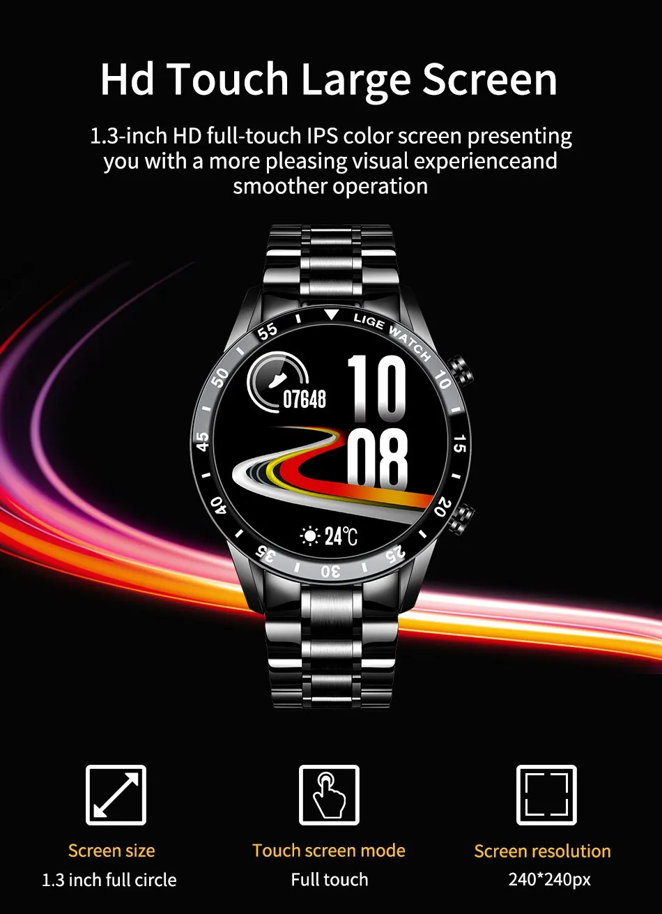 LIGE-reloj inteligente con pantalla táctil para hombre, accesorio de pulsera de acero resistente al agua con Bluetooth, llamadas, incluye caja, 2022