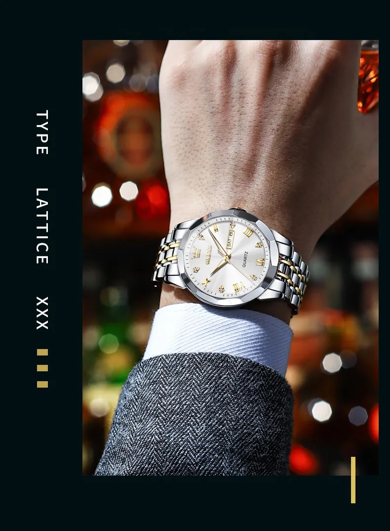 OLEVS-reloj analógico de acero inoxidable para hombre, accesorio de pulsera de cuarzo resistente al agua con espejo rombo, complemento masculino de marca de lujo con diseño Original y luminoso