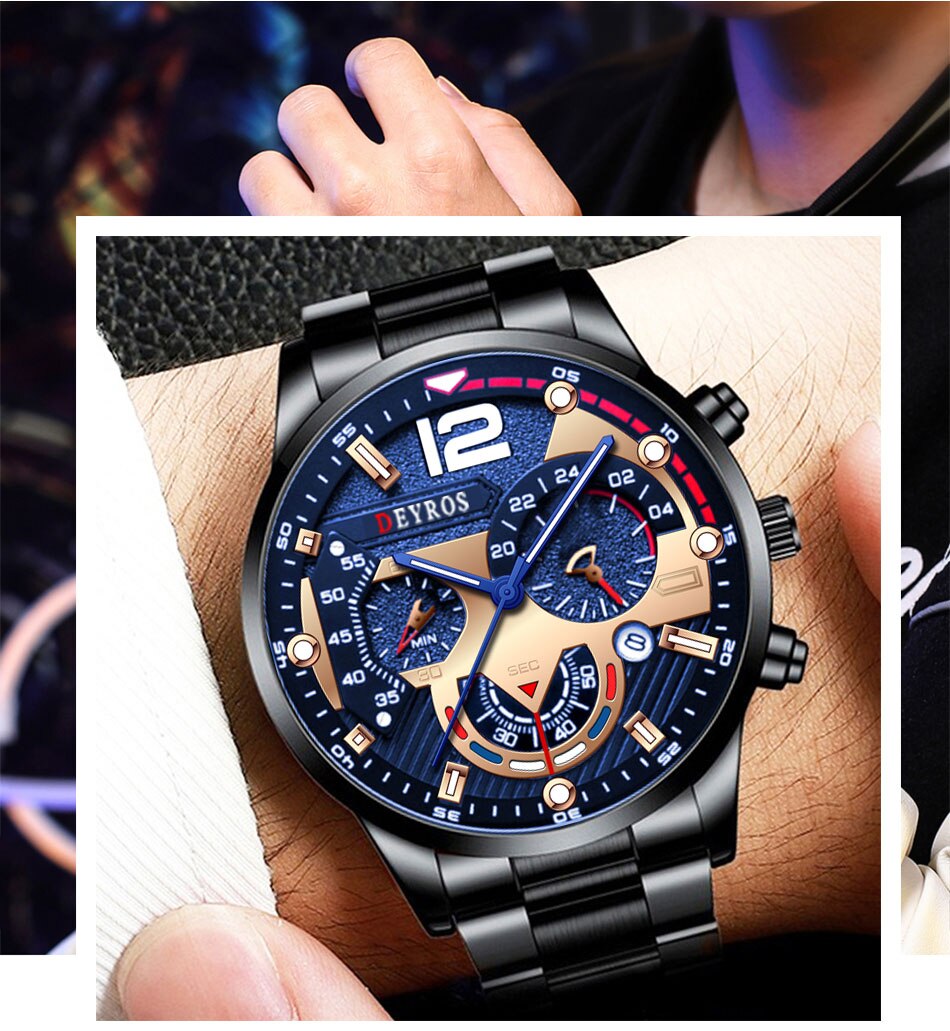 Reloj de pulsera de cuarzo de lujo, reloj de pulsera de acero inoxidable de moda, reloj de hombre, reloj informal de negocios, reloj de hombre