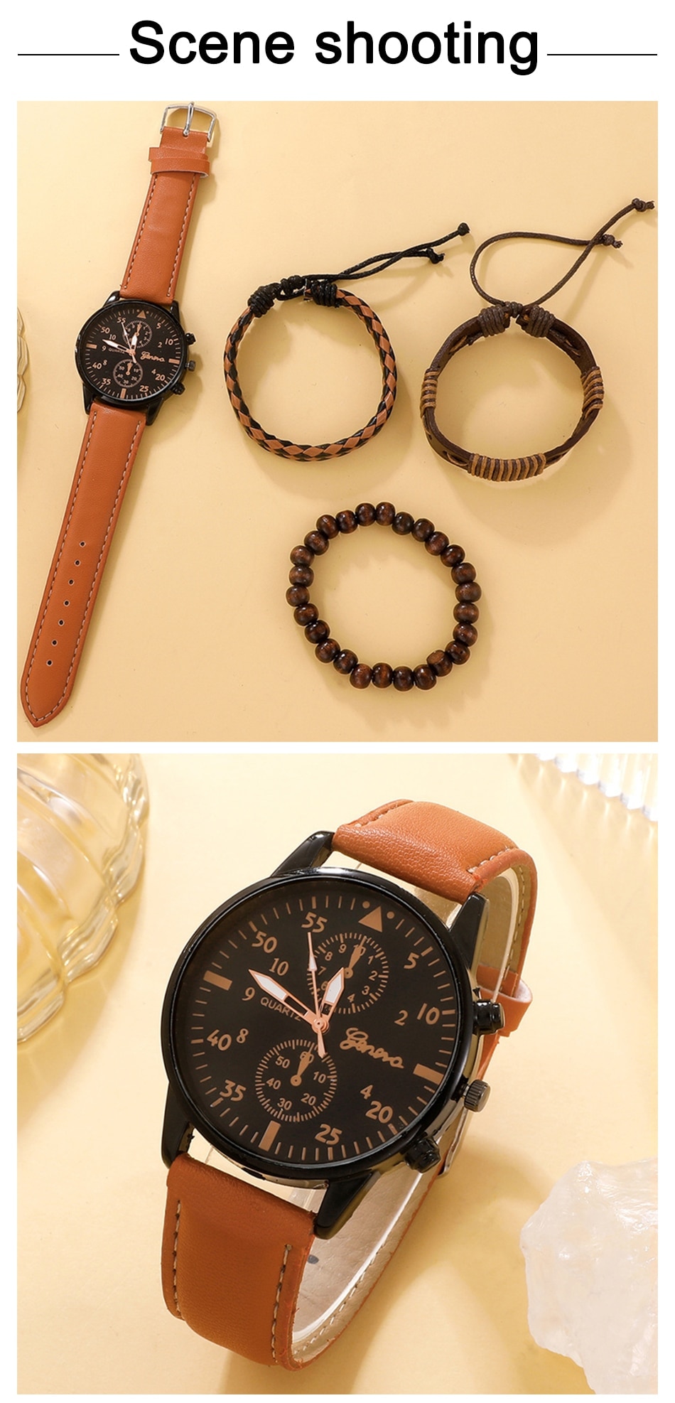 Nuevo reloj de pulsera de lujo para hombre, reloj de pulsera de cuarzo de cuero marrón a la moda de negocios, juego de regalo de Relogio Masculino