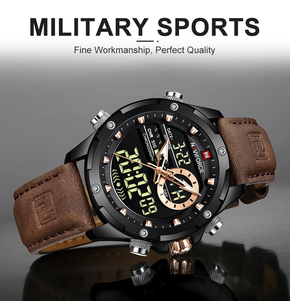 NAVIFORCE-reloj Digital militar para hombre, cronógrafo de cuarzo, LED, resistente al agua, deportivo, Masculino