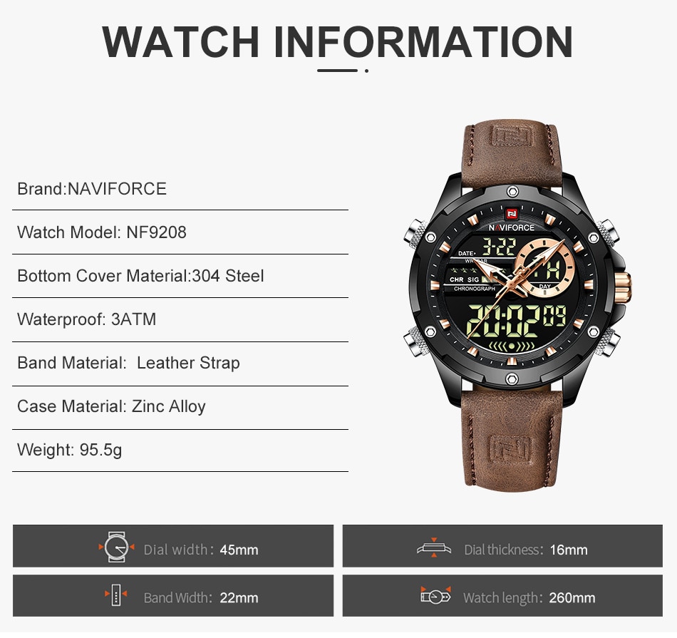 NAVIFORCE-reloj Digital militar para hombre, cronógrafo de cuarzo, LED, resistente al agua, deportivo, Masculino