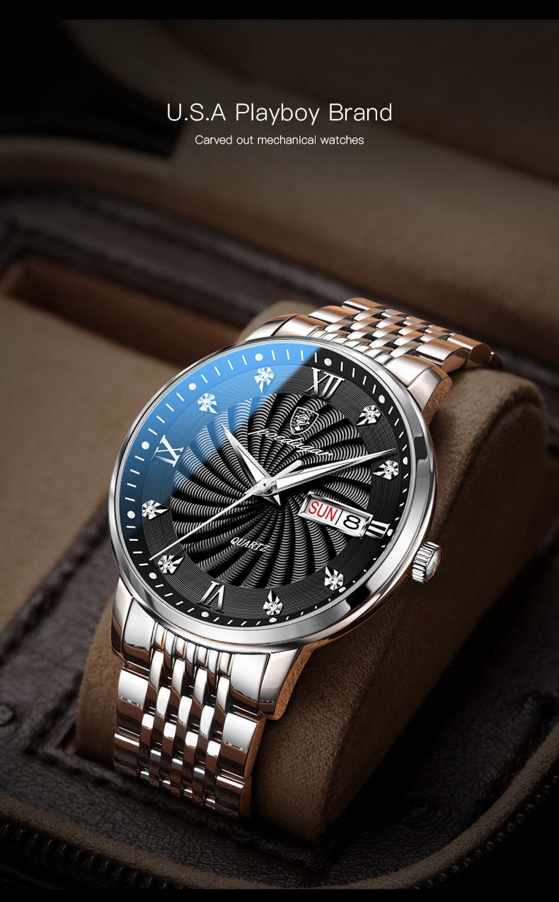 Reloj de pulsera de cuarzo para hombre, cronógrafo luminoso de acero inoxidable, resistente al agua, con calendario y fecha, novedad de 2023