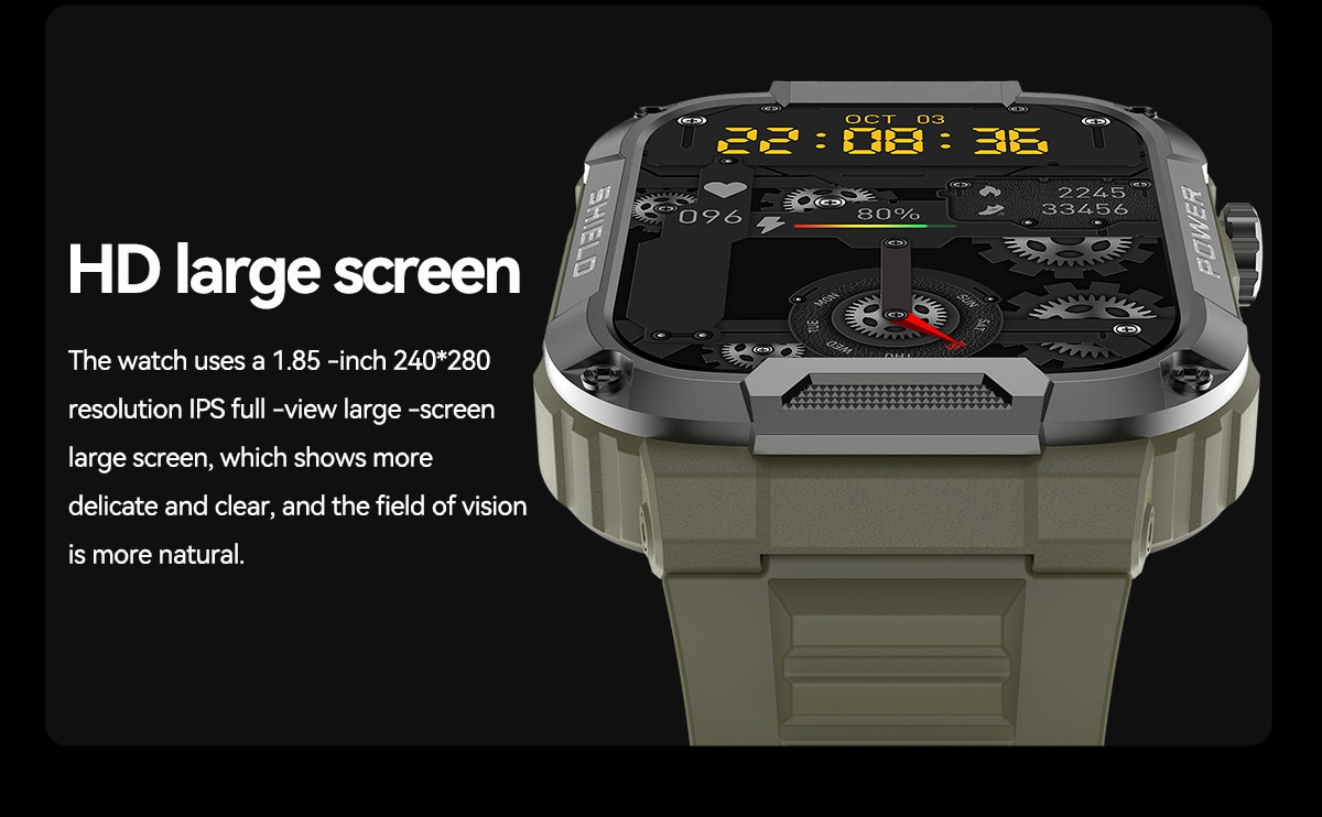 Reloj inteligente militar para hombre, pulsera resistente al agua Ip68 con llamadas, Bluetooth, compatible con Xiaomi, Android e Ios, 1,85 pulgadas, novedad de 2023