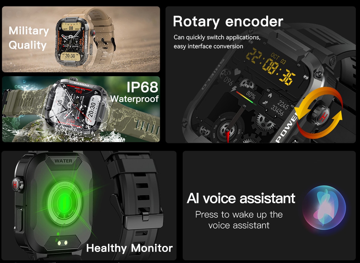 Reloj inteligente militar para hombre, pulsera resistente al agua Ip68 con llamadas, Bluetooth, compatible con Xiaomi, Android e Ios, 1,85 pulgadas, novedad de 2023