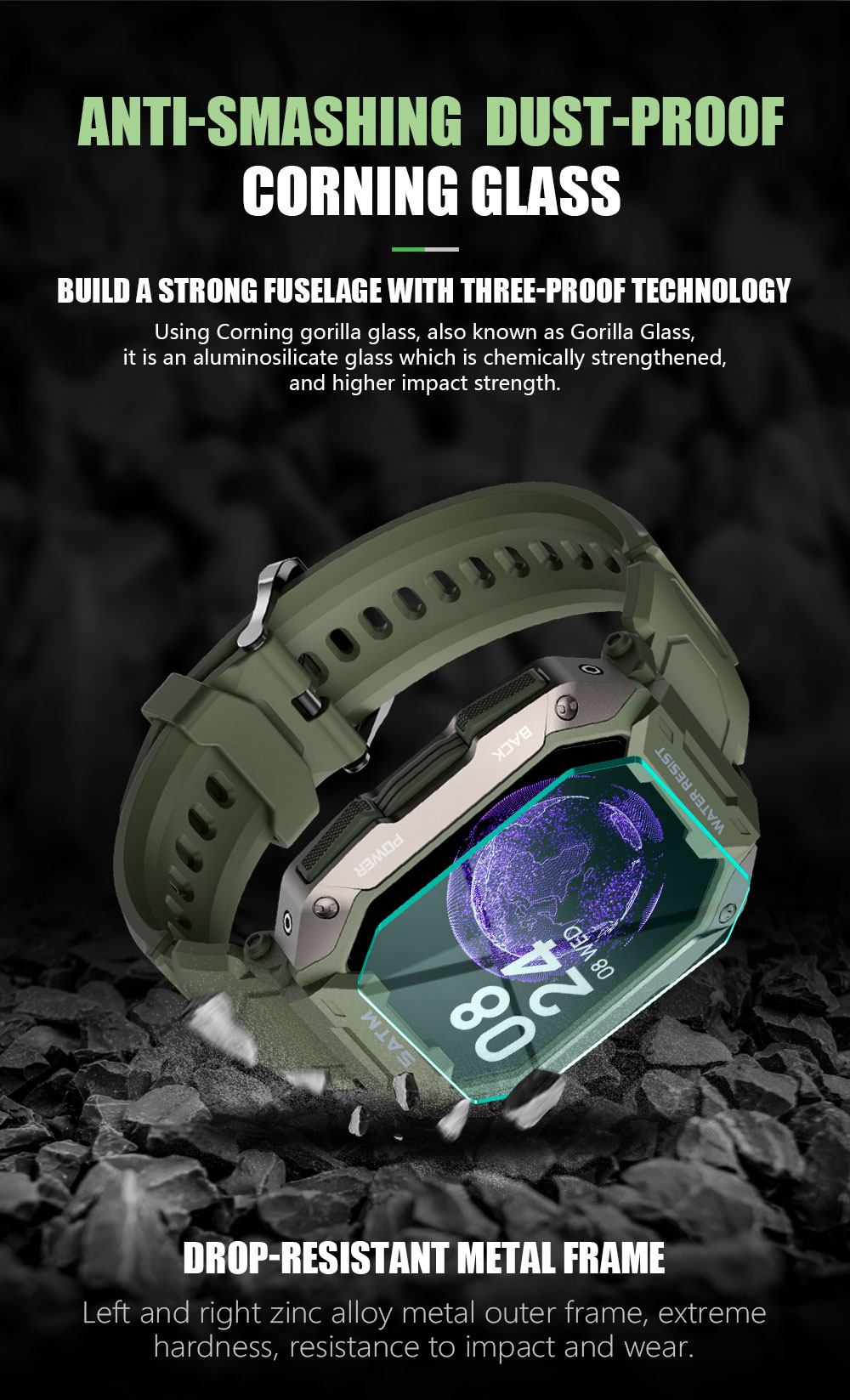 C20-reloj inteligente militar para hombre, accesorio de pulsera resistente al agua IP68, con control del ritmo cardíaco, oxígeno en sangre, Satm, color negro y carbón, resistente al agua hasta 5atm, 2023