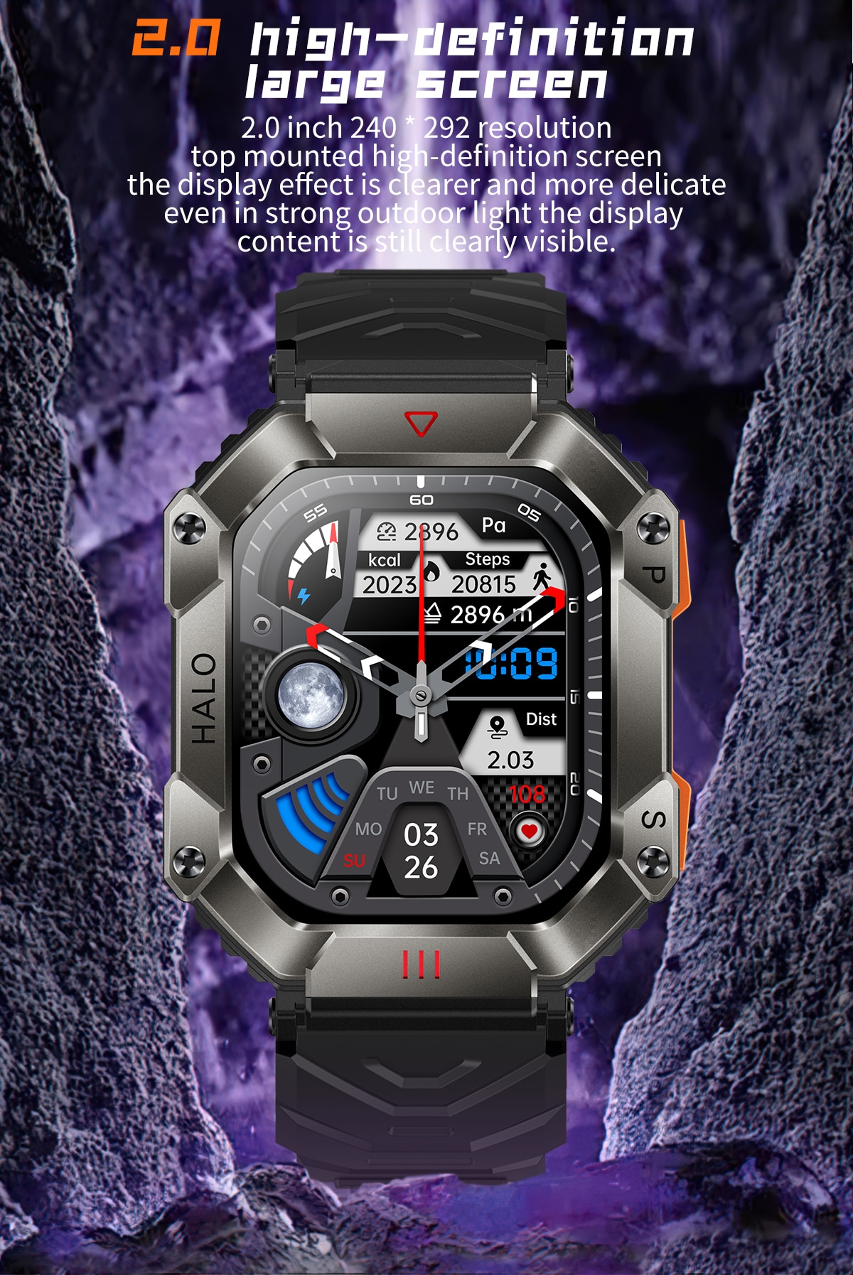 Reloj inteligente militar para hombre, pulsera resistente al agua IP68 con batería de 2023 mAh, Bluetooth, compatible con Android y Xiaomi, novedad de 650