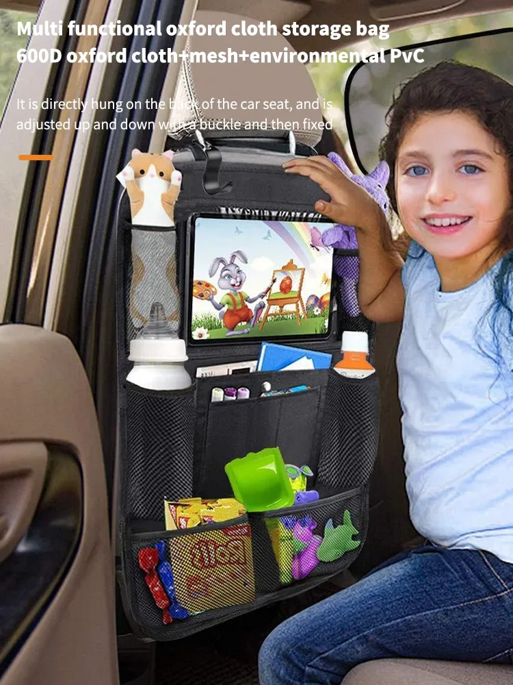 Organizador multifuncional para asiento de coche, bolsa de almacenamiento de bolsillo trasero de tela Oxford con soporte para tableta, Protector para niños, venta al por mayor