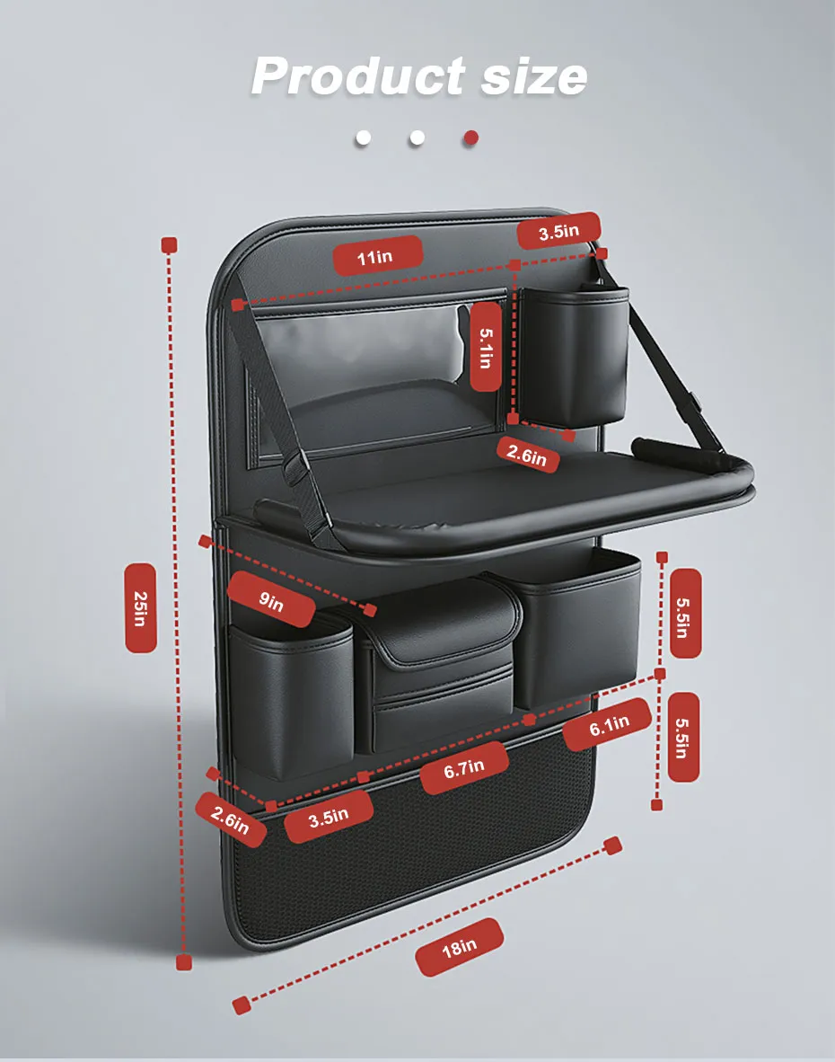 SEAMETAL-organizador de asiento trasero de coche, bolsa de almacenamiento de gran capacidad con bandeja plegable para tableta, de cuero PU, con múltiples bolsillos