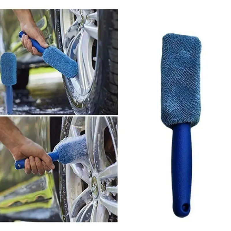 Cepillo de microfibra para llanta de coche, limpiador de llanta de rueda, mango de plástico, accesorios de limpieza de coche, esponjas, paños y Bru