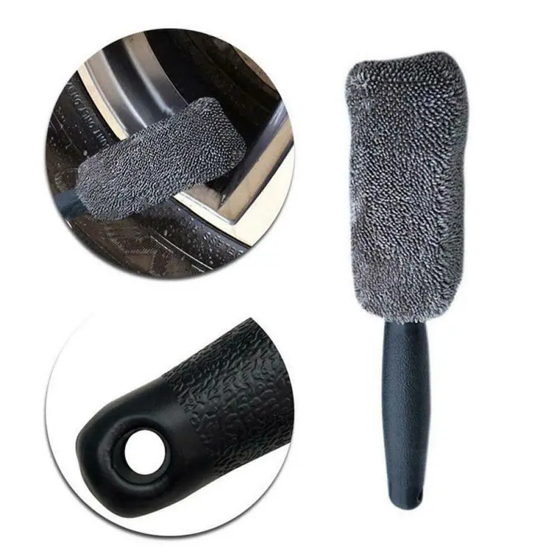Cepillo de microfibra para llanta de coche, limpiador de llanta de rueda, mango de plástico, accesorios de limpieza de coche, esponjas, paños y Bru