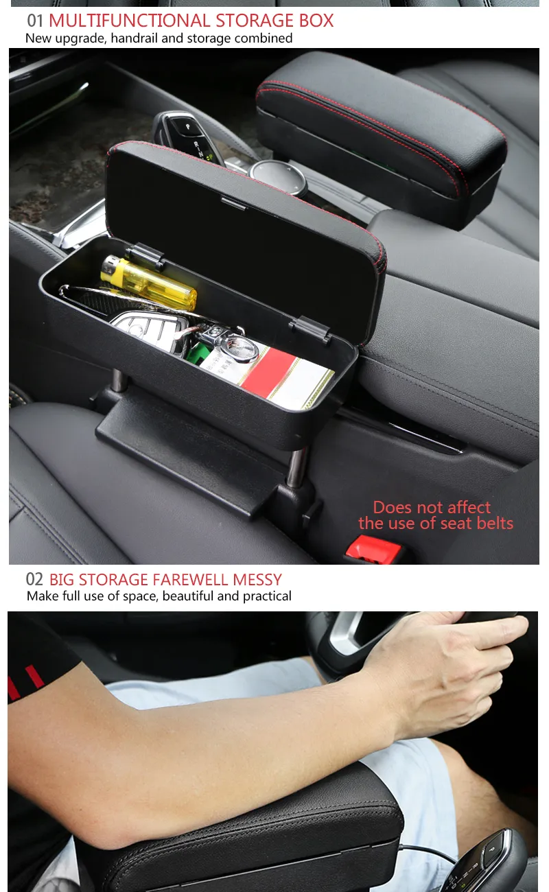 Caja de reposabrazos para coche, organizador de accesorios, cojín para soporte de codo automático, mapa de calor Universal