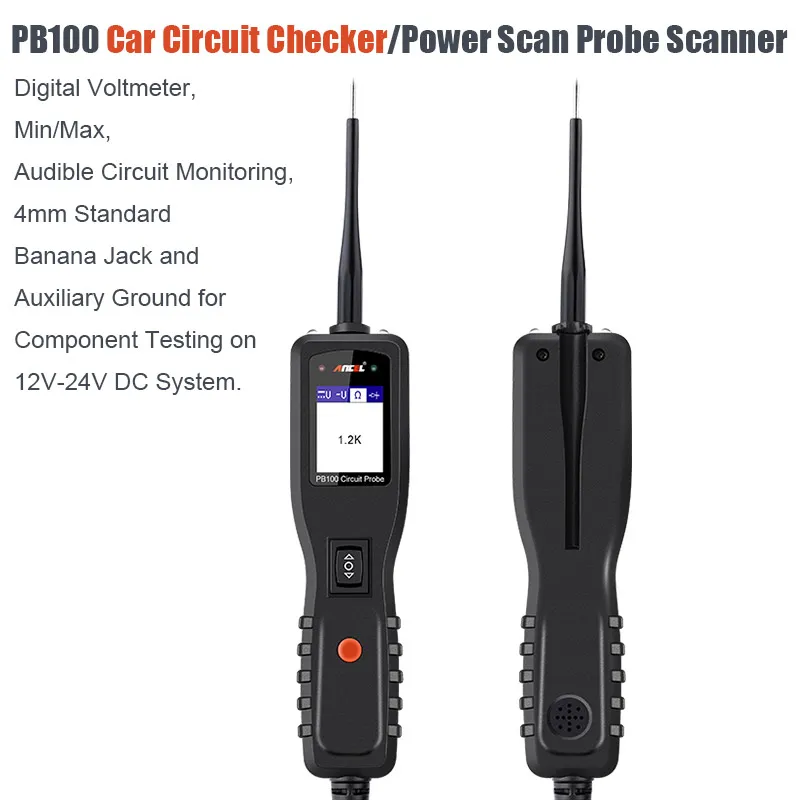 Ancel-probador de circuito automotriz PB100, Kit de sonda de circuito de potencia, herramienta de diagnóstico de sistema eléctrico, escáner de potencia de voltaje de 12V y 24V