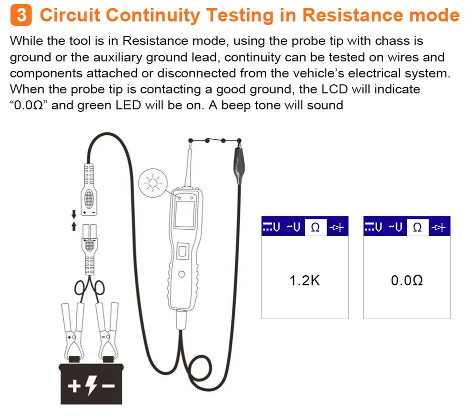 Ancel-probador de circuito automotriz PB100, Kit de sonda de circuito de potencia, herramienta de diagnóstico de sistema eléctrico, escáner de potencia de voltaje de 12V y 24V