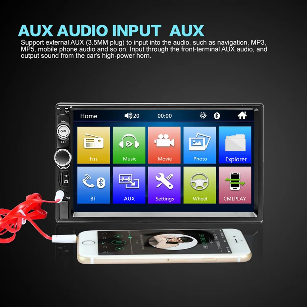 Podofo-Autorradio 2 din con reproductor multimedia y cámara, radio FM estéreo y reproductor MP5 con pantalla táctil, 2 din, Bluetooth, USB, lector TF