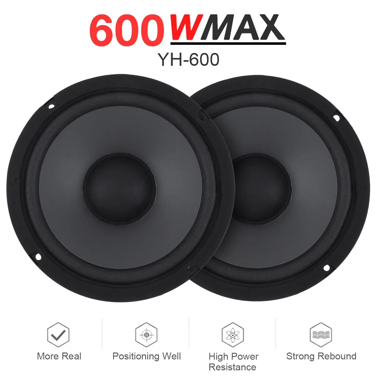 Altavoces de 6,5 pulgadas para coche, Subwoofer de 2 vías para puerta de vehículo, Audio estéreo, frecuencia de rango completo, 600W, 1 unidad