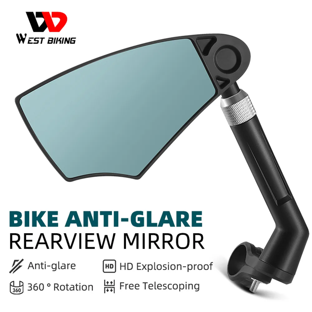 WEST BIKING-espejo retrovisor antideslumbrante para bicicleta, retrovisor de amplio alcance con rotación de 360 grados, herramientas para bicicleta