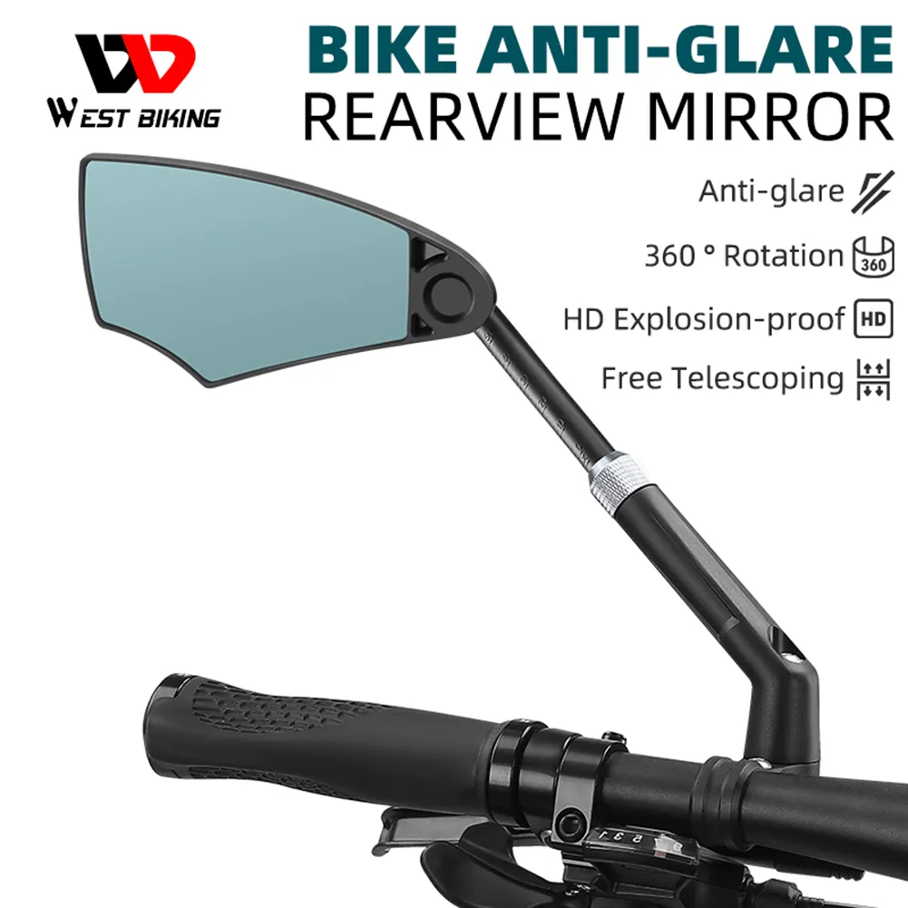 WEST BIKING-espejo retrovisor antideslumbrante para bicicleta, retrovisor de amplio alcance con rotación de 360 grados, herramientas para bicicleta