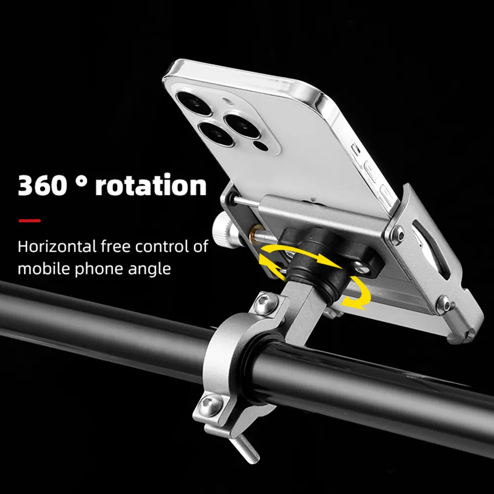 Soporte de teléfono para bicicleta, accesorio de aleación de aluminio con rotación de 360 °, GPS, para manillar de motocicleta y Scooter