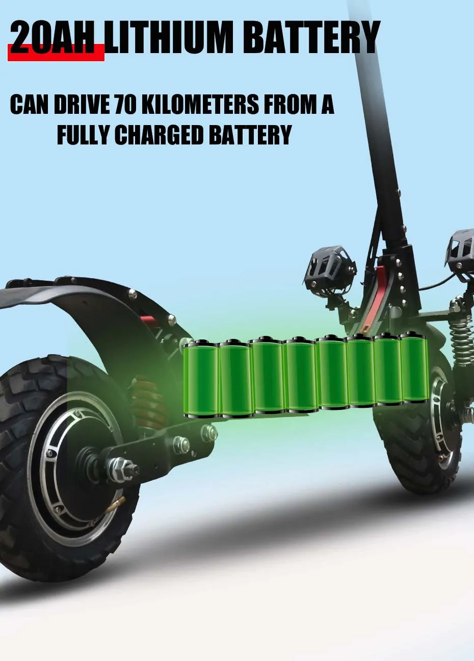 Patinete eléctrico de doble Motor para adulto, Scooter rápido con asiento, de 10 pulgadas neumático todoterreno, rango de 80km, 60V, 2600W, 75 km/h, 48V
