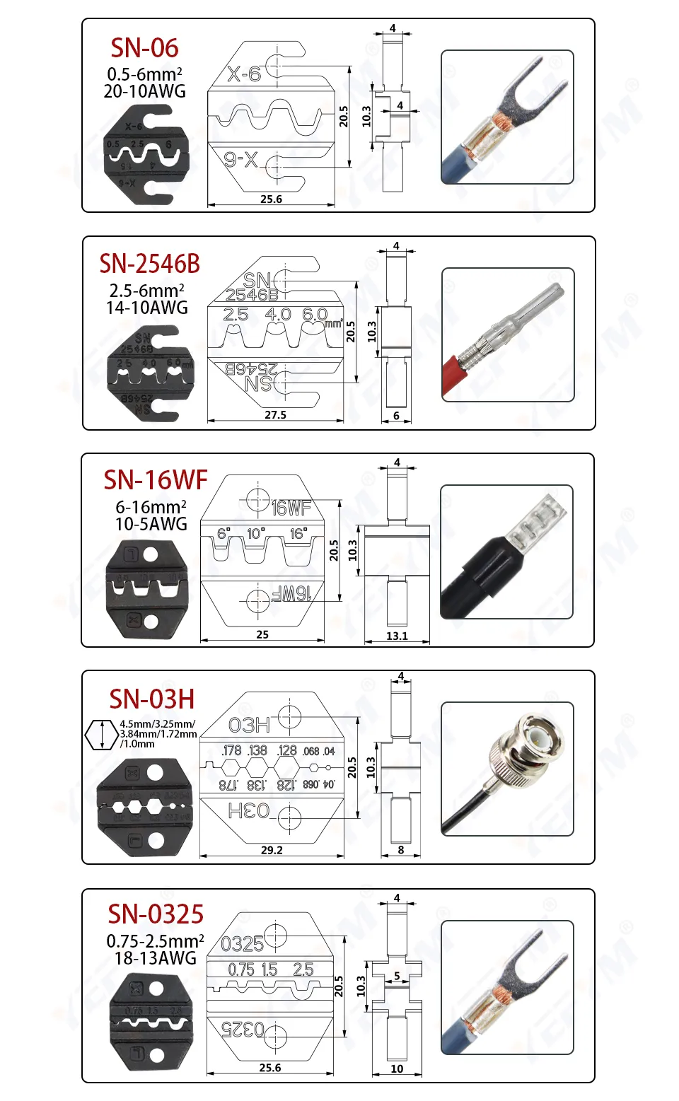 Alicates de prensado SN-48BS(= SN-48B + SN-28B), más mandíbula para terminales de tubo/aislamiento, 2,8, 4,8, 6,3, VH3.96, herramientas Min de abrazadera eléctrica