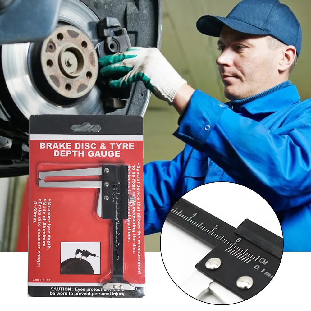 Calibrador Vernier de medición de espesor de disco de freno, regla de profundidad de desgaste de placa de neumático de coche, herramienta de medición de espesor de freno