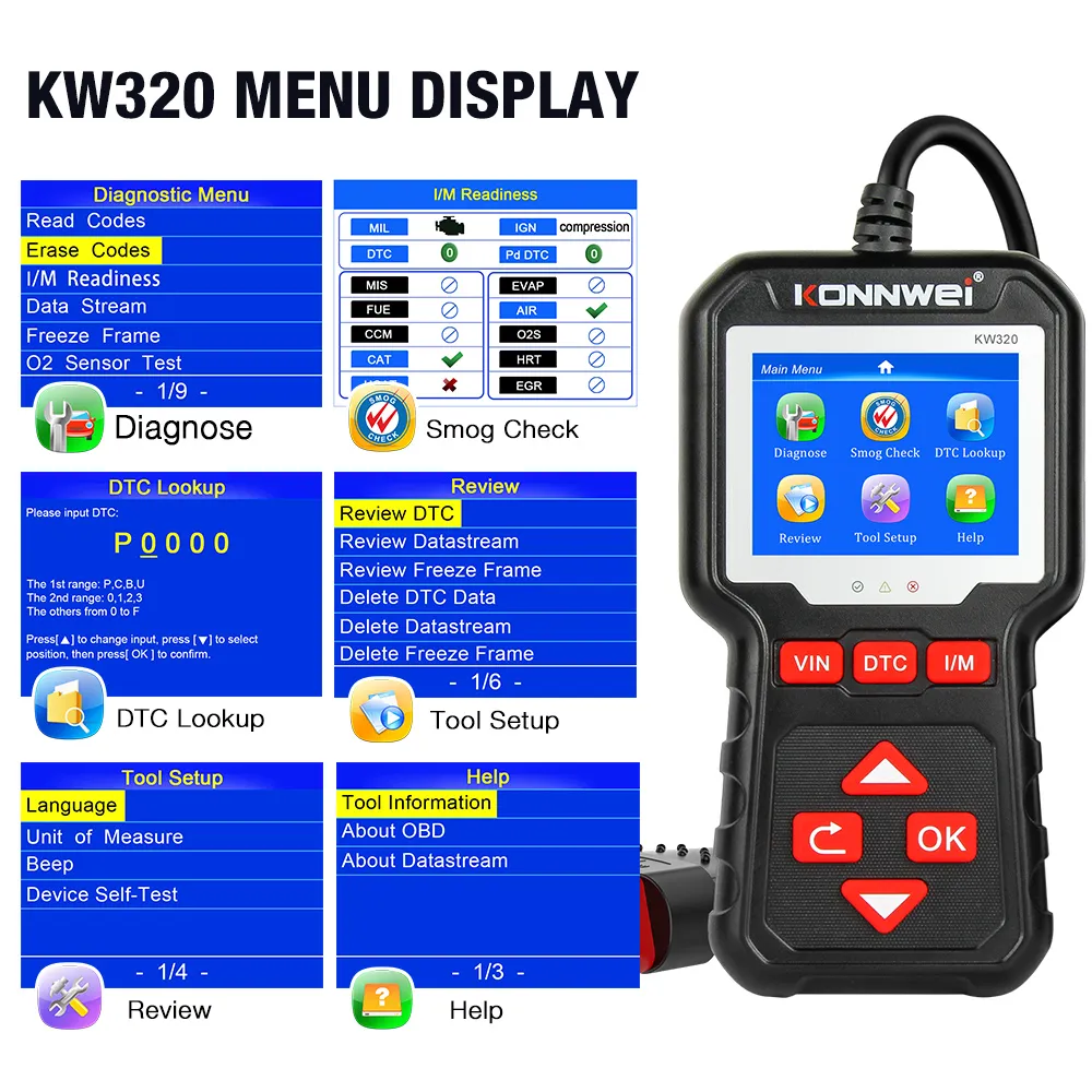 KONNWEI-herramienta profesional de diagnóstico automotriz KW320, autoescáner Obd2, lector de códigos de coche