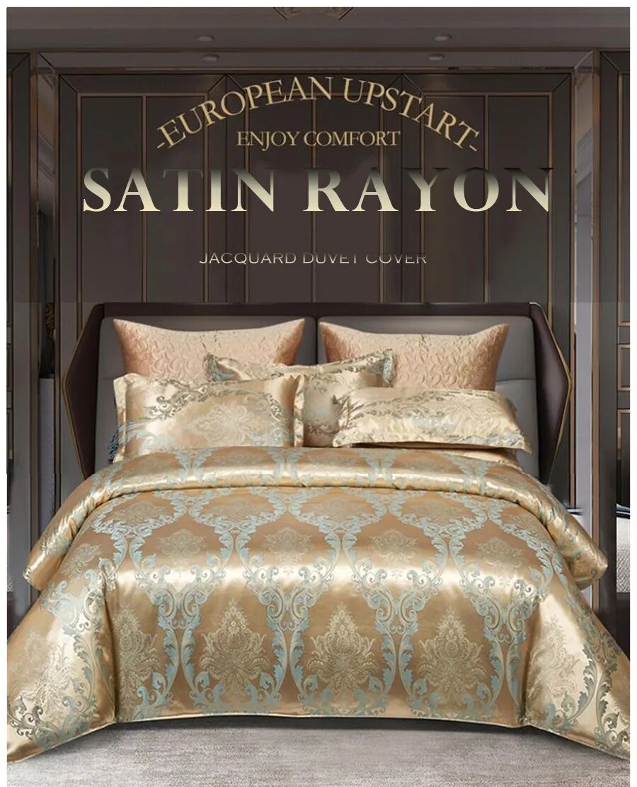 Funda de edredón Jacquard de rayón satinado para 2 personas, juego de cama de lujo europeo, tamaño Queen y King, 220x240
