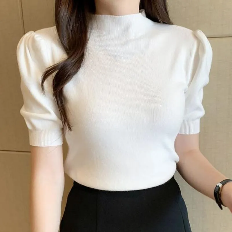 Camisa de manga corta con cuello en V para Mujer, Tops de punto a rayas de Color de contraste, ropa coreana, 2023