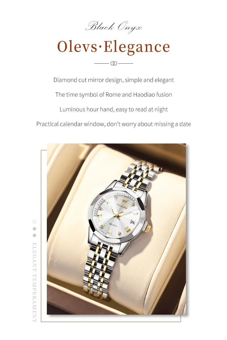 OLEVS-Reloj de pulsera de cuarzo para mujer, accesorio de marca superior, elegante, con espejo de rombo, Original, de acero inoxidable, resistente al agua, luminoso, nuevo