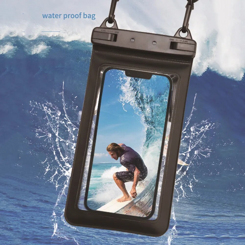 Bolsa de PVC para teléfono, funda impermeable subacuática con cordón, hebilla giratoria ligera portátil para vacaciones y natación