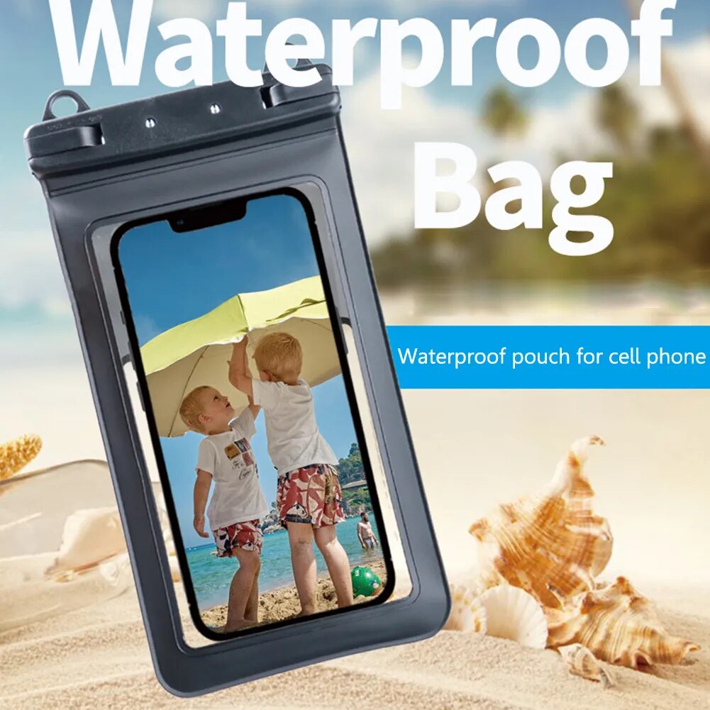 Bolsa de PVC para teléfono, funda impermeable subacuática con cordón, hebilla giratoria ligera portátil para vacaciones y natación