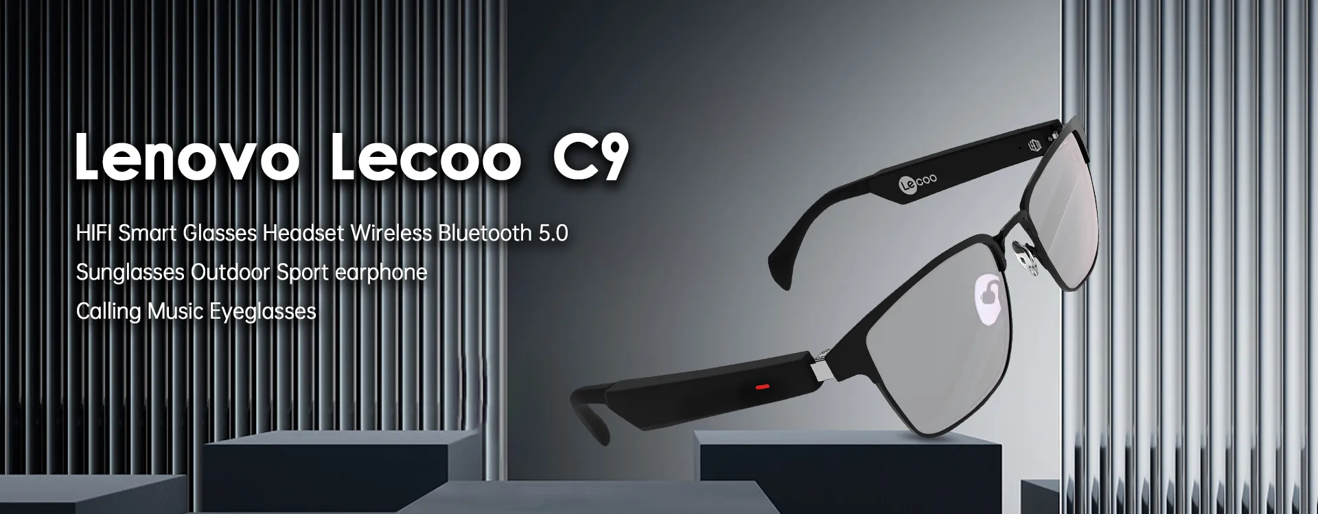 Lenovo Lecoo-gafas inteligentes con Bluetooth 5,0, auriculares inalámbricos para deportes al aire libre, llamadas, música, antiazul