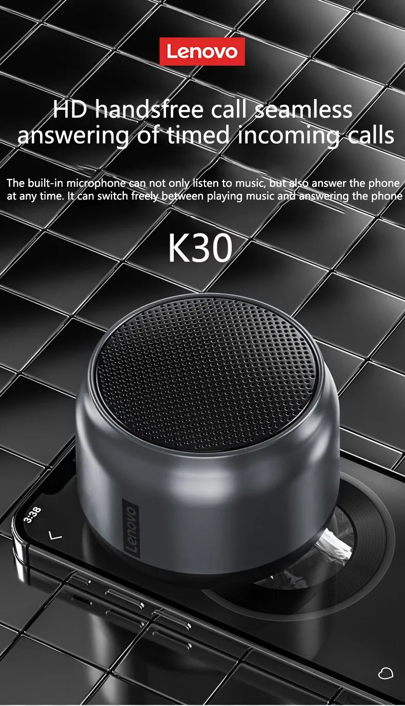 Lenovo-altavoz portátil inalámbrico K3 Original, minialtavoz para exteriores, columna inalámbrica, 3D estéreo, música envolvente, graves