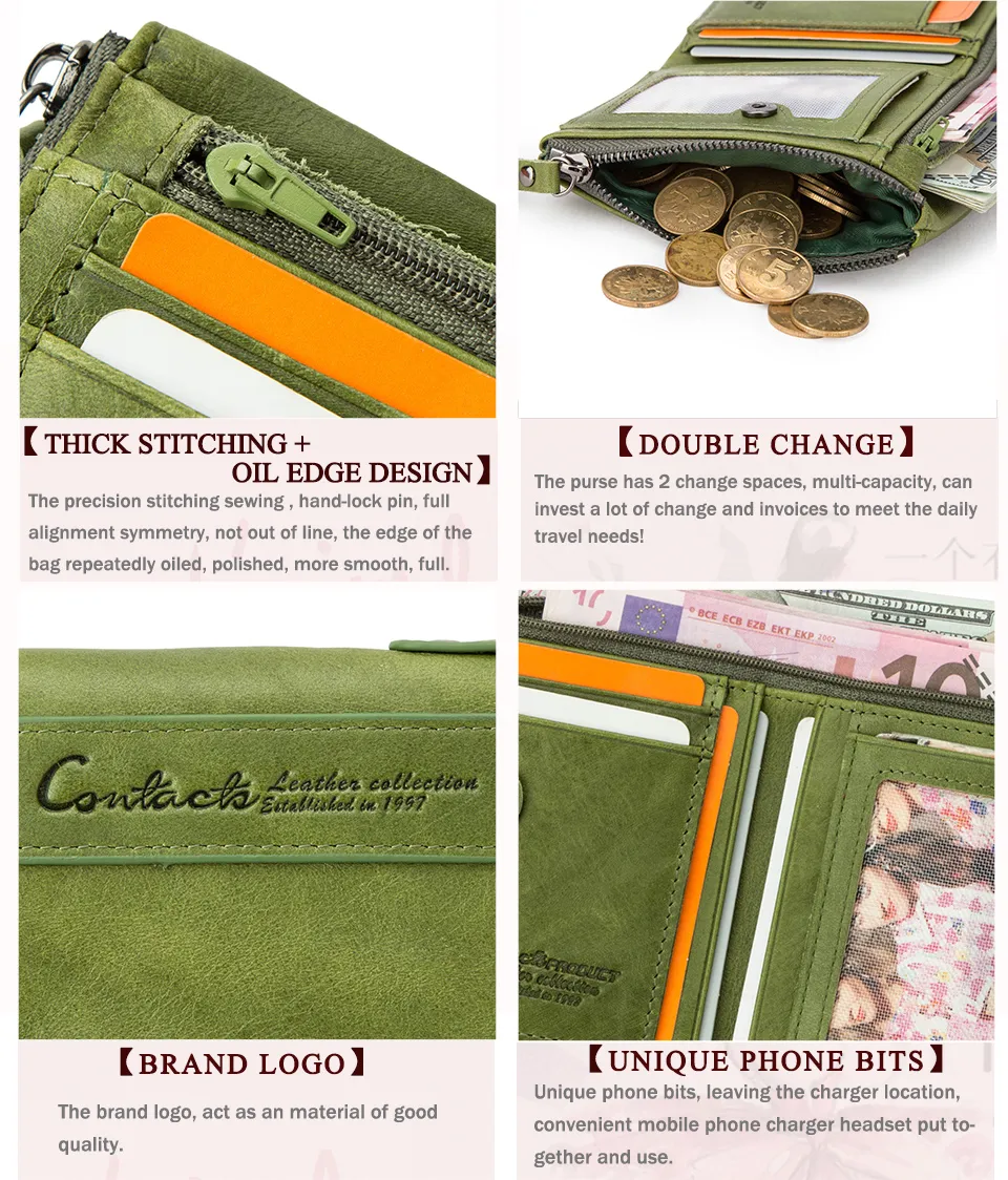 CONTACT'S-billeteras de cuero genuino para mujer, carteras cortas plegables, a la moda, tarjetero, monedero, Clip de dinero