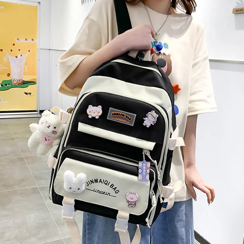 Mochila escolar japonesa para niñas, morral escolar Kawaii con múltiples bolsillos para adolescentes