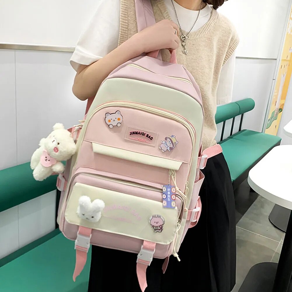 Mochila escolar japonesa para niñas, morral escolar Kawaii con múltiples bolsillos para adolescentes