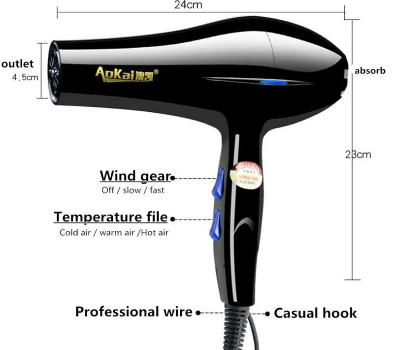 Secador de pelo eléctrico de alta potencia para el hogar, Cartucho de soplado de peluquería, enchufe europeo, 220V, W 2200