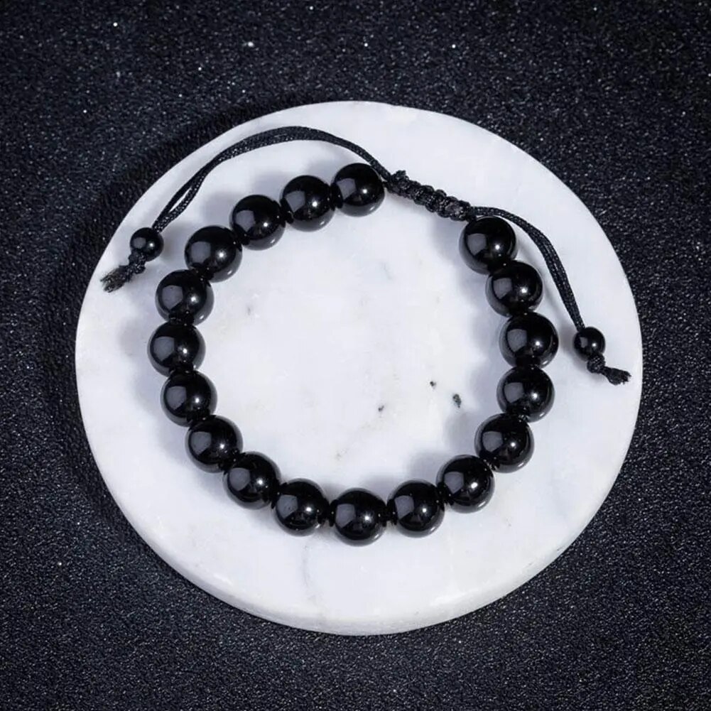 Pulseras de piedra obsidiana negra Natural para mujer y hombre, pulsera adelgazante, cuentas de oración de energía de Yoga, cadena de cuentas, joyería