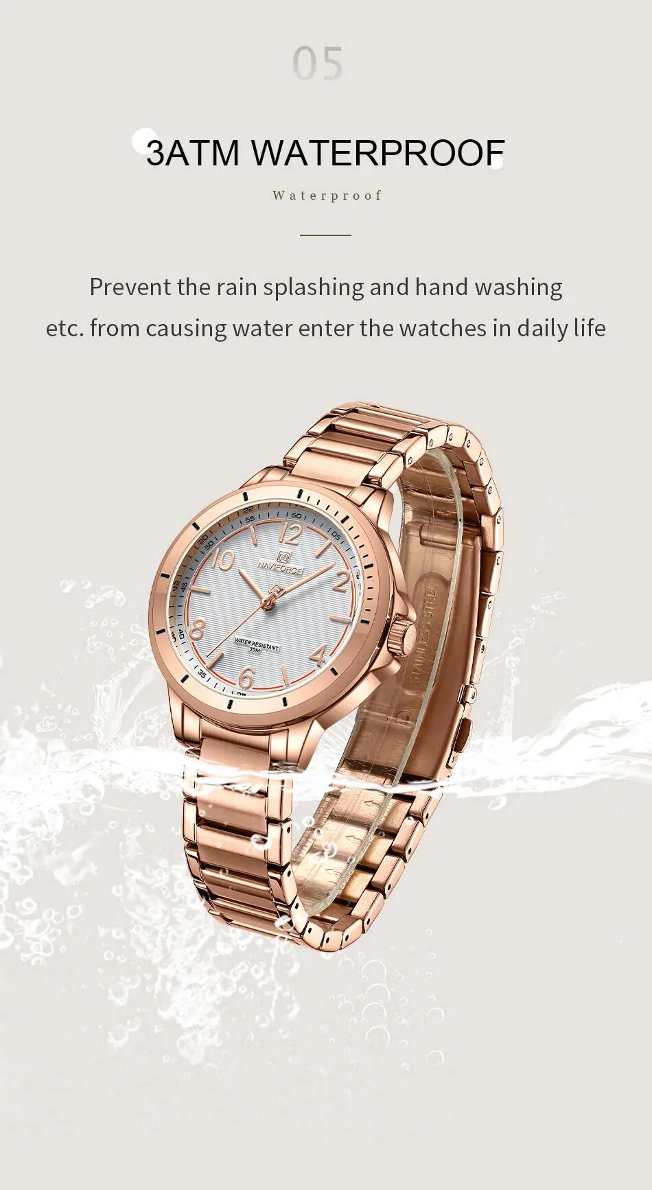 NAVIFORCE-Reloj de pulsera resistente al agua para mujer, pulsera de cuarzo de acero inoxidable, regalo para niña, 2023