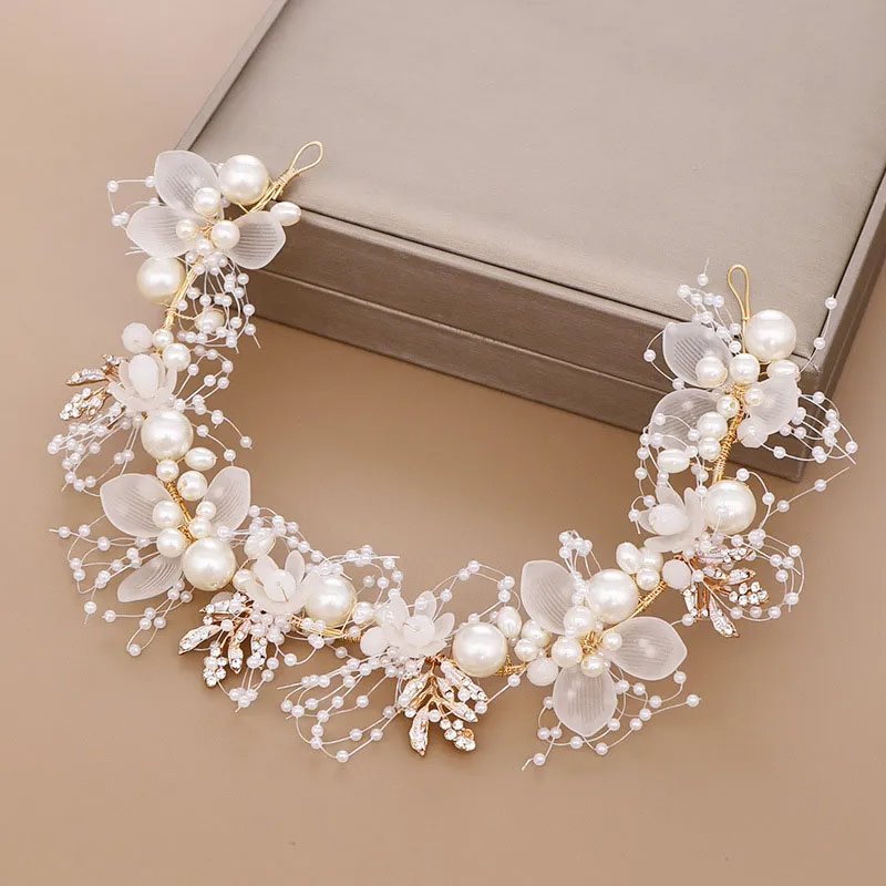 Diademas de perlas para mujer y niña, diademas de boda, Tiaras de flores blancas y coronas, tocado de moda coreana, joyería para el cabello
