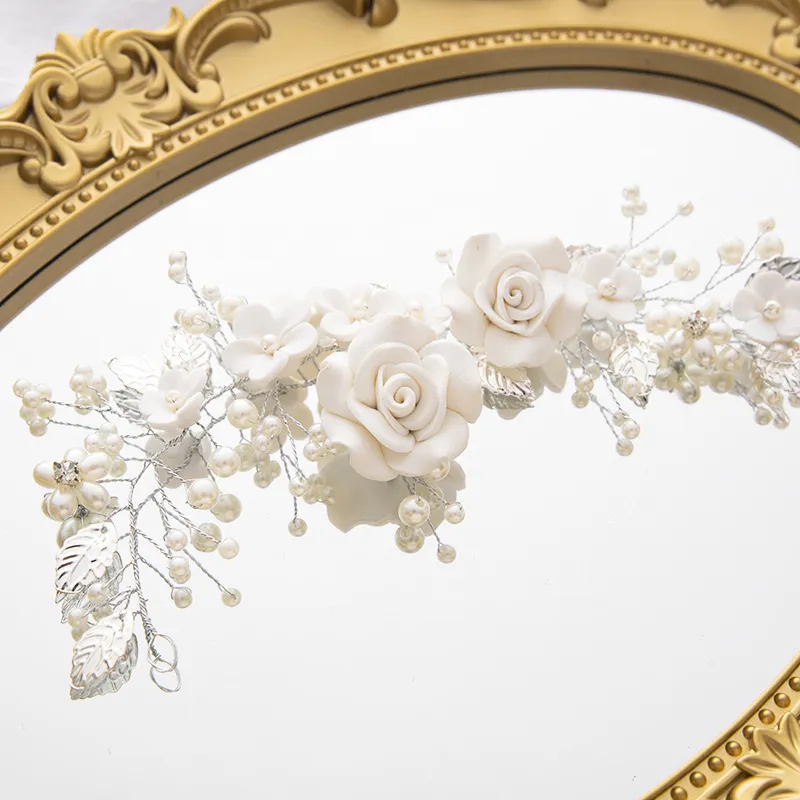 Diademas de flores blancas con perlas de súper Hadas, diademas de diamantes de imitación, tocado de novia para mujeres y niñas, accesorios de joyería para el cabello