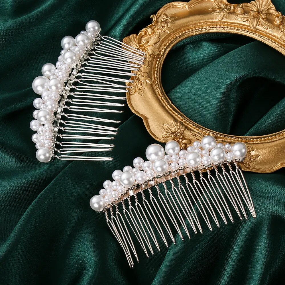 Pinzas de diamantes de imitación para mujer, peines de perlas para el cabello, accesorios para el cabello de boda, pasador de novia, pasador, Tiara para el cabello, accesorios de joyería