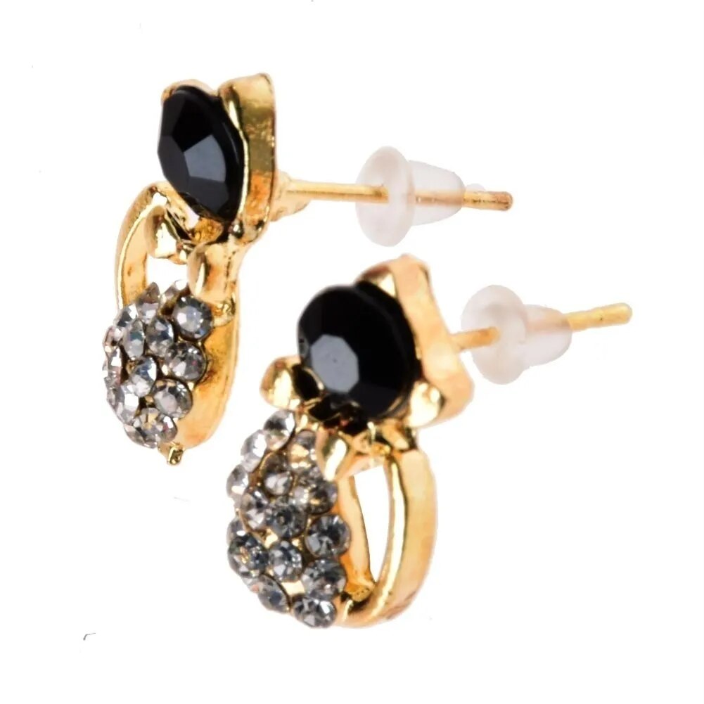 Pendientes elegantes de cristal negro para mujer, aretes de botón de diamantes de imitación, venta PR, nuevo